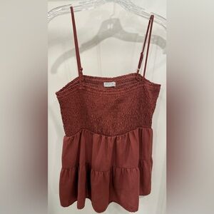 Paper Crane Babydoll Smocked Sleeveless Top Fitted Bust Flowing Tired Waist